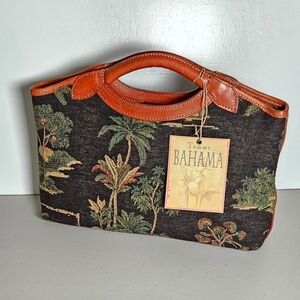 Tommy Bahama Tapestry & Leather Handbag Top Handle Isle Of Palms Tropical FIRM